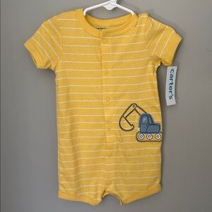 NWT Carter's Yellow Striped Romper with Excavator - 9M
